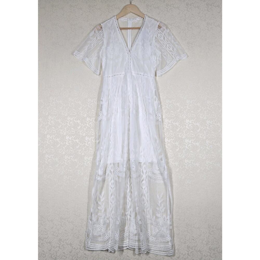 Eleter Lace Maxi Dress S White Bridal Ethereal High Slit Romantic